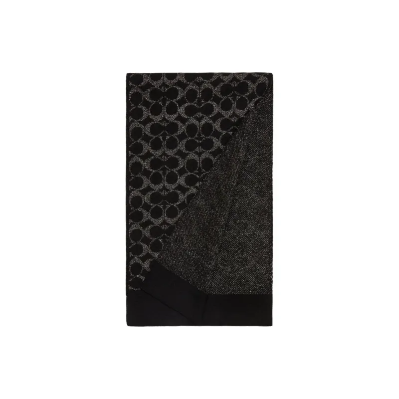 COACH Merino Wool Knit Scarves Unisex Black-0