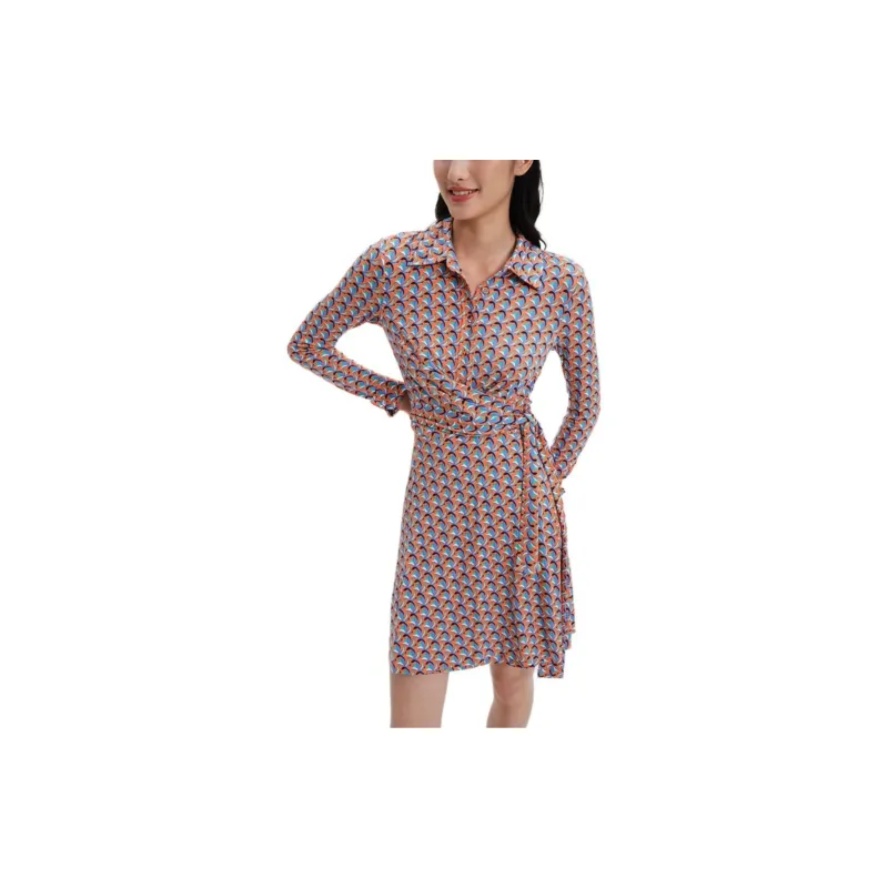 DVF Diane Von Furstenberg SS23 Long-Sleeved Dresses Women's Pink Blue-4