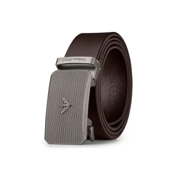 WilliamPOLO Alloy Leather Belts Men's Silver Buckle Coffee Strap 3.5cm Width
