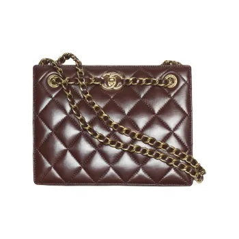 CHANEL Lambskin Tote Bag, Shopping Bag, Shoulder Bag, Handbag Trumpets Women's Dark Brown
