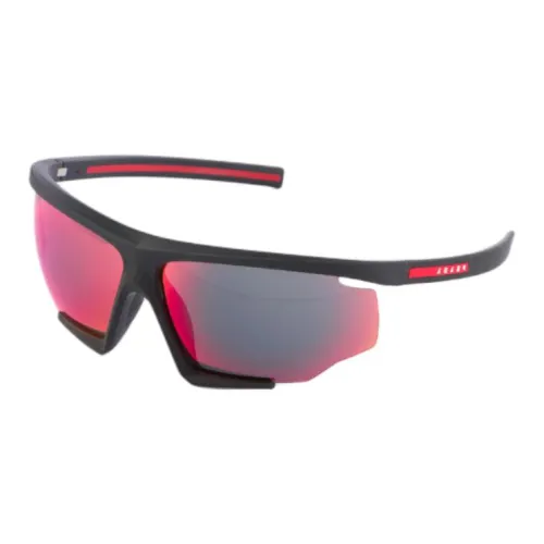 PRADA Acetate Nylon Rubber Irregular Shape Sunglasses Men's Black
