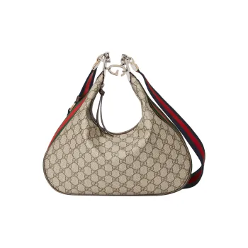 GUCCI Attache Canvas Crossbody Bag, Shoulder Bag Medium Size Women's Beige & Ebony