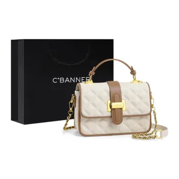 C°BANNER Cow Leather With Synthetic Leather Handbag, Shoulder Bag, Small Square Bag Regular Women's Ecru