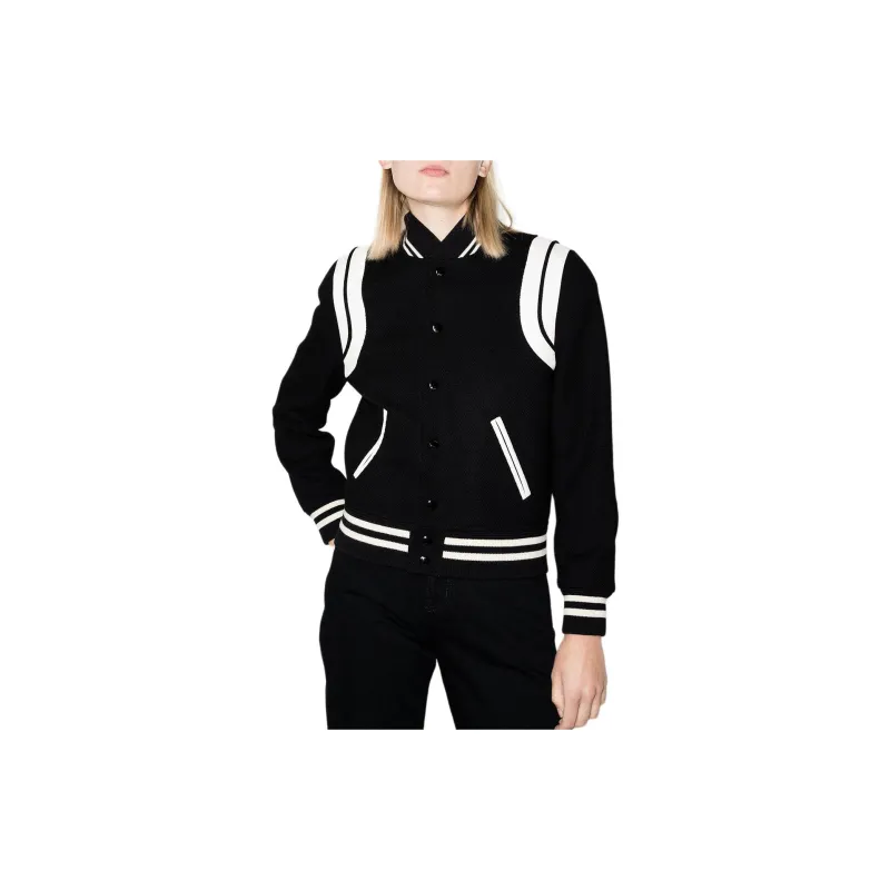 SAINT LAURENT Women's Teddy Jacket Black White-3