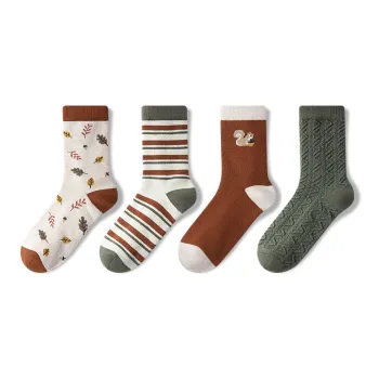 NAIER Mid Calf Socks Women's 4 Pack Mercerized Wool Squirrel