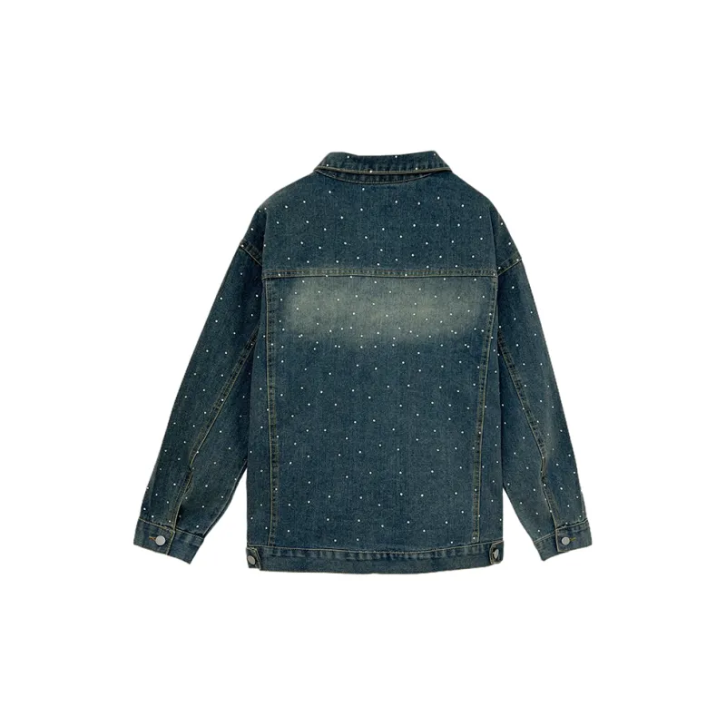 Icicofficial Denim Jacket Women's Blue Rhinestone-1