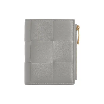 Bottega Veneta CASSETTE Sheepskin Wallet Small Size Women's Silver Gray & Sky Blue