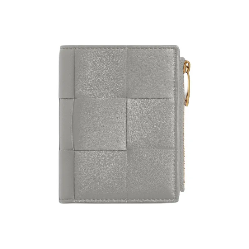 Bottega Veneta CASSETTE Sheepskin Wallet Small Size Women's Silver Gray & Sky Blue-0