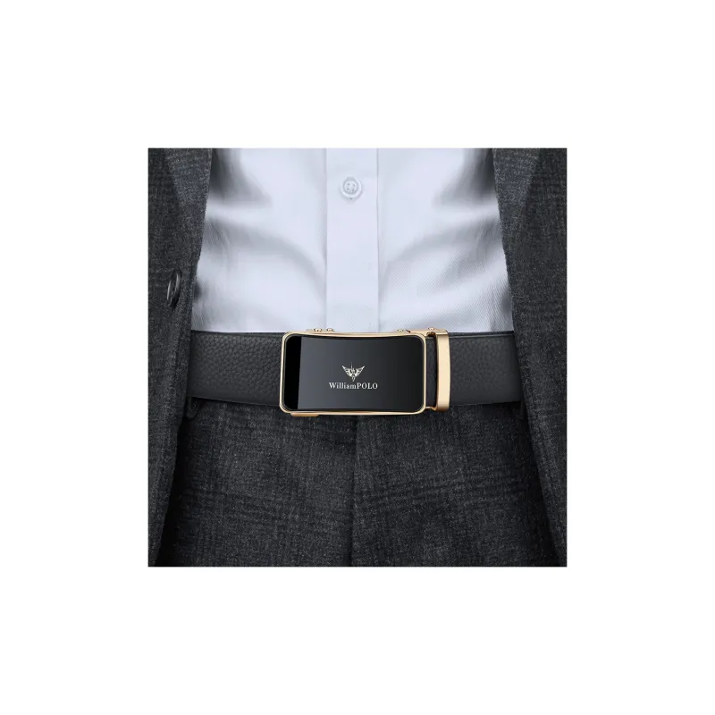WilliamPOLO Cow Leather Leather Belts Men's Gold 3.5cm Width-4