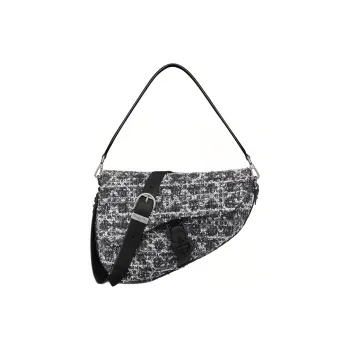 DIOR Saddle Tweed Saddle Bag Crossbody Shoulder Bag Men's Navy