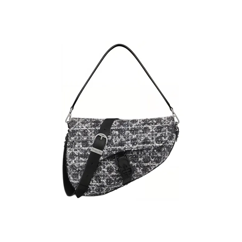 DIOR Saddle Tweed Saddle Bag Crossbody Shoulder Bag Men's Navy-0