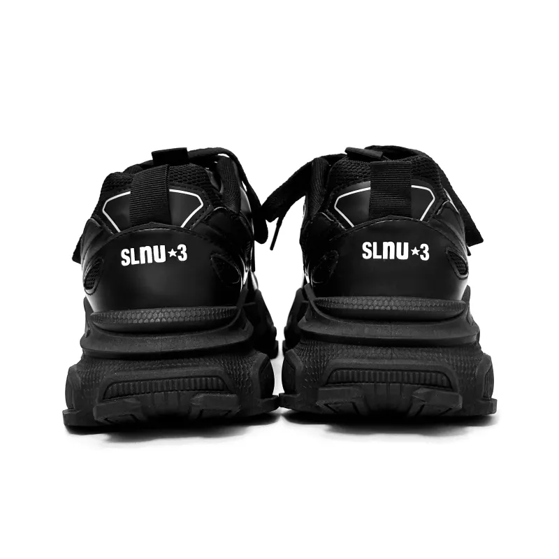 SLnU★3 Lightweight Height Increasing Coverage Low Top Chunky Sneakers Men's Black-4