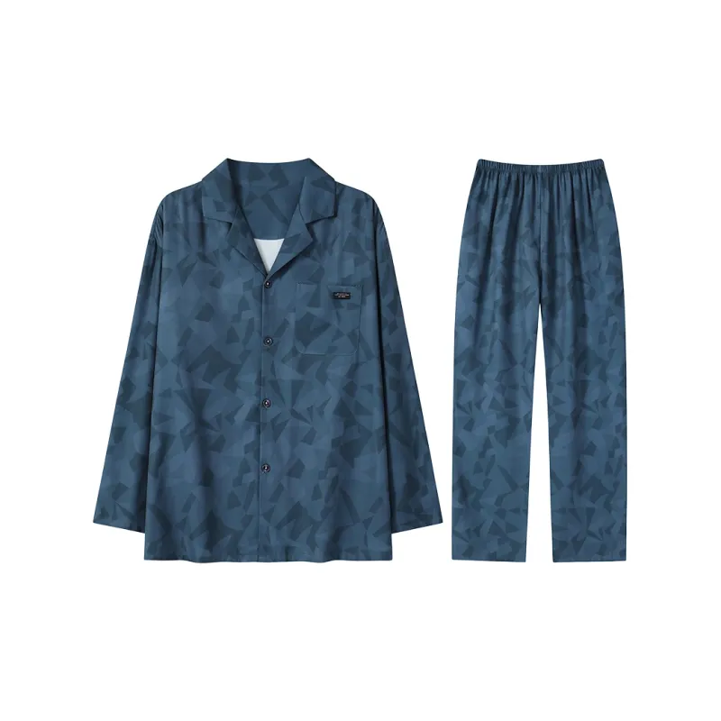 Lan Miao Pajama Set Men's Navy Blue-4