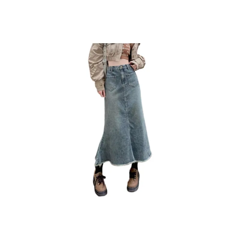 ZNZW Denim Long Skirts Women's Vintage Blue-1