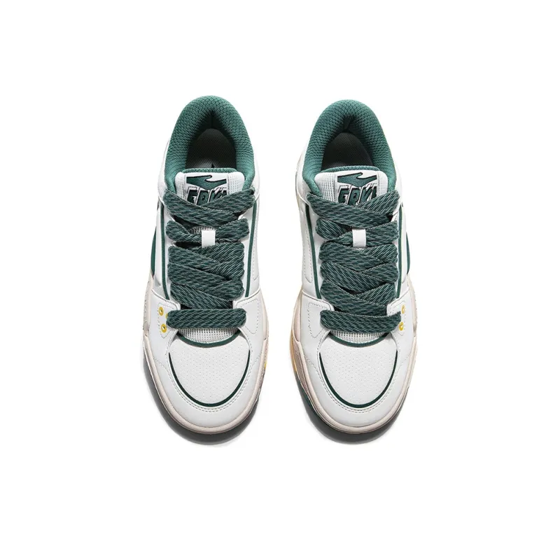 Erke Slip Resistant Water Resistant Cushioned Wear Resistant Low Top Skateboard Shoes Men's White Green-2