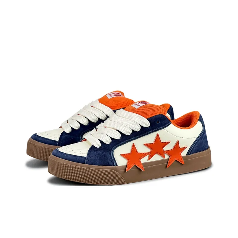 LuzaoT SUPER DRAG Coverage Anti Slip And Wear Resistant Low Top Skateboard Shoes Unisex Dark Blue Orange-2