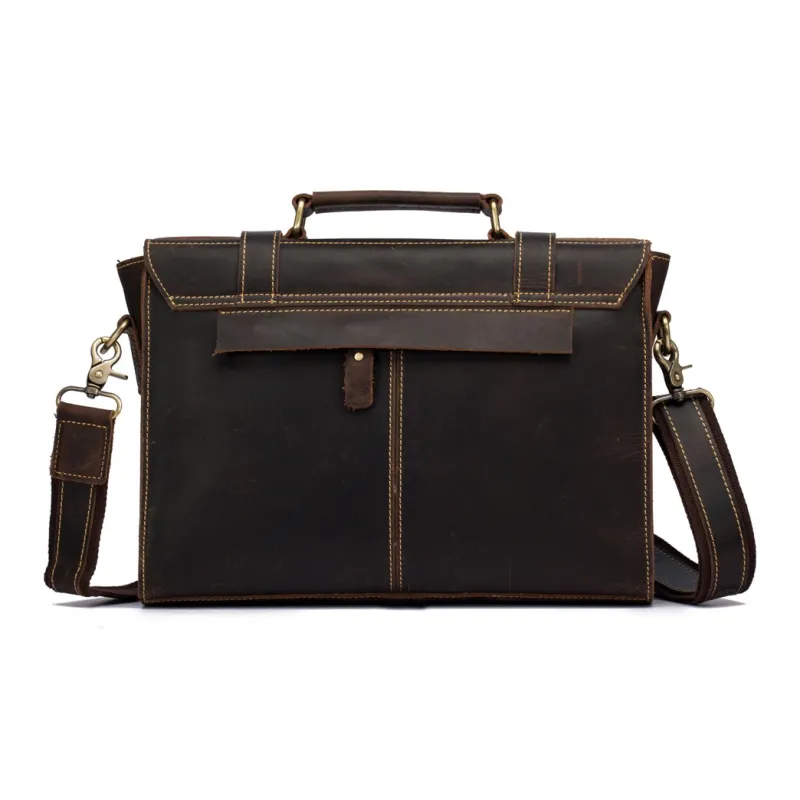 DOSRFINI Cow Leather Briefcase Crossbody One Shoulder Handbag Regular Men's Dark Coffee/Brown-3