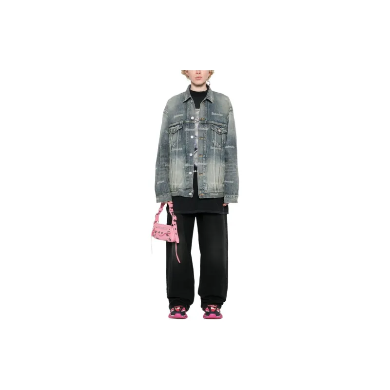 Balenciaga Distressed Logo Printed Denim Jacket-2