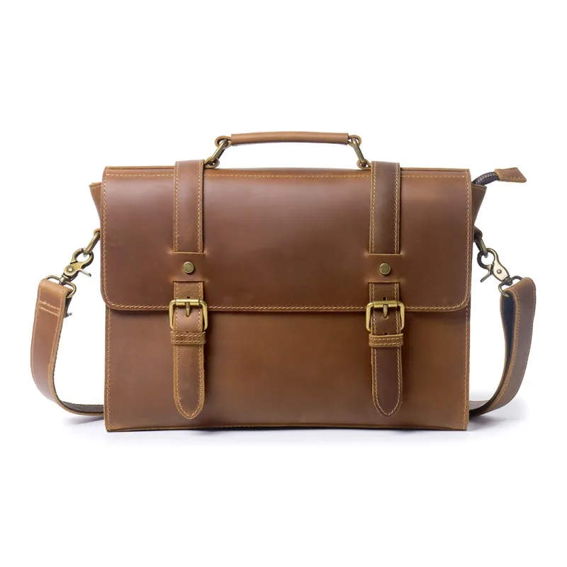 DOSRFINI Cow Leather Briefcase Crossbody One Shoulder Handbag Regular Men's Dark Coffee/Brown-5