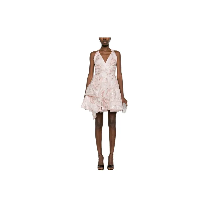 Talbot Runhof Floral appliqué Belted Minidress-1