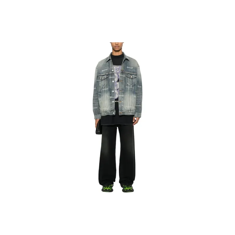 Balenciaga Distressed Logo Printed Denim Jacket-3