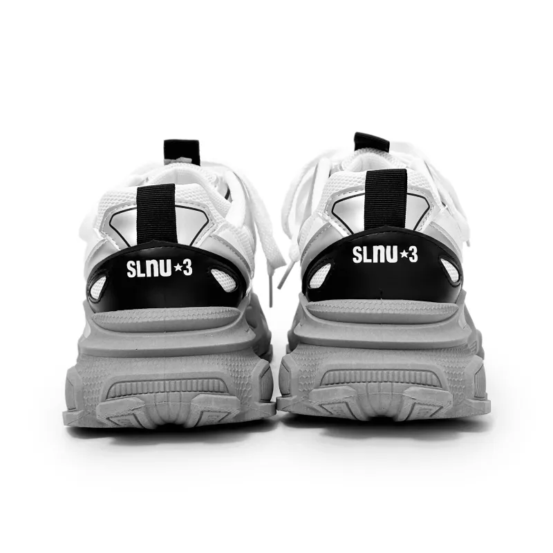 SLNU 3 Breathable Coverage Lightweight Height Increasing Low Top Chunky Sneakers Men's White Gray-3