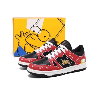 The Simpsons Skateboard Shoes Unisex Low Top Beige Apricot/Classic Black Red/White