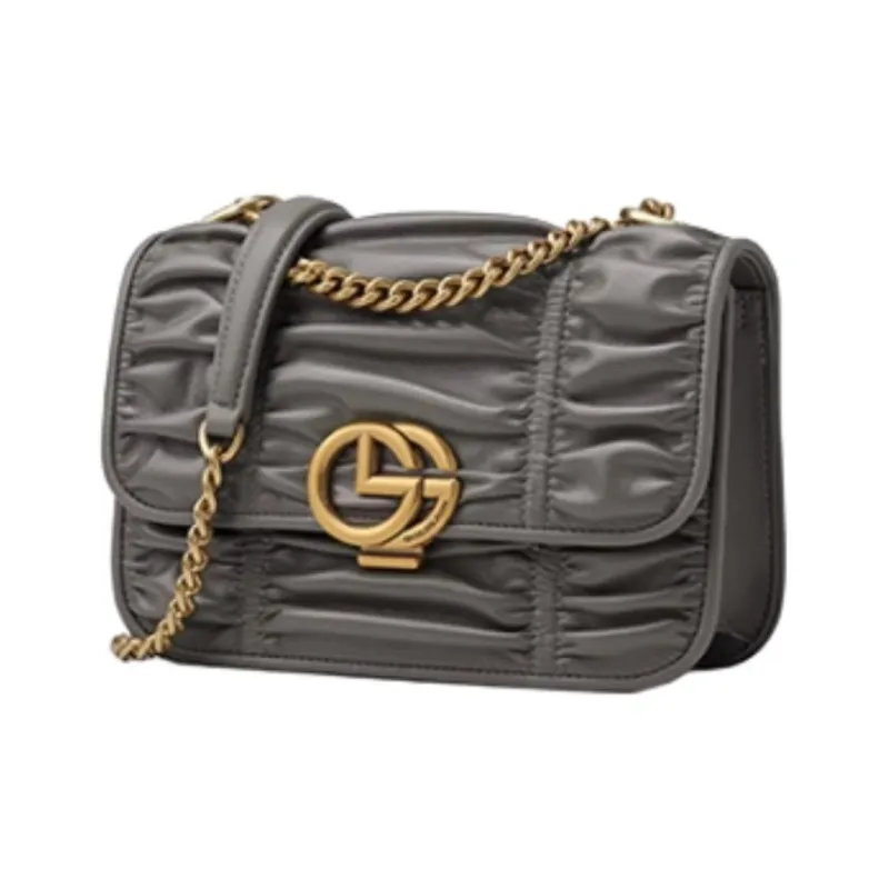 GOLDLION Cow Leather Shoulder Bag, Crossbody Bag Small Size Women's Ecru/Green/Gray-16