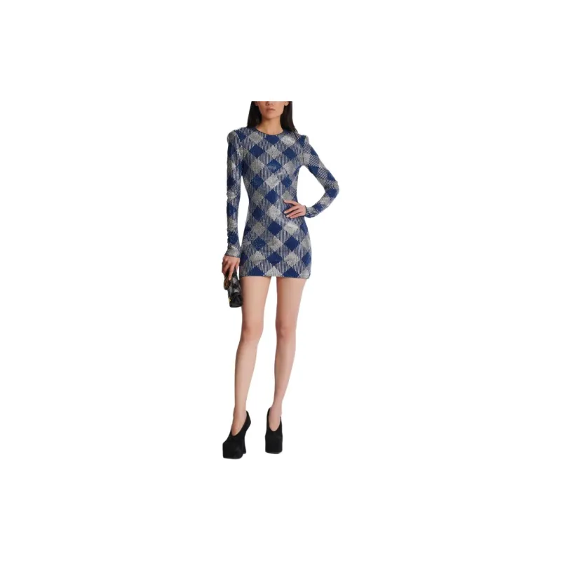 BALMAIN Gingham Rhinestone Mini Dress-1