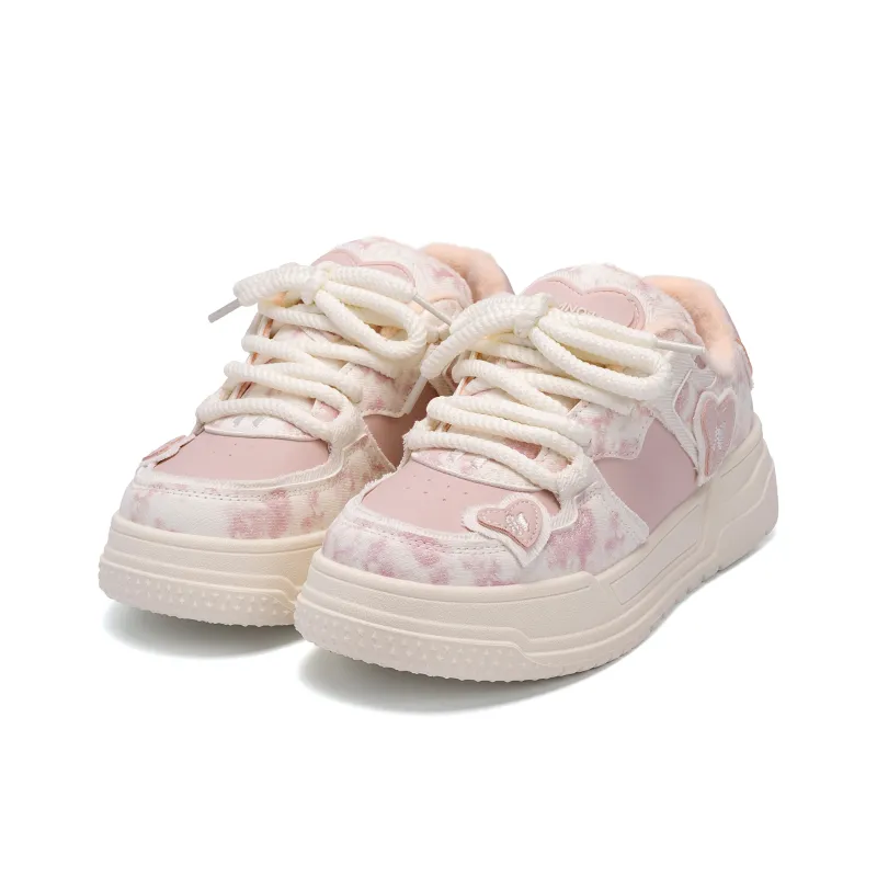 HUANQIU Thermal Breathable Coverage Low Top Skateboard Shoes Women's Cherry Blossom Pink-22