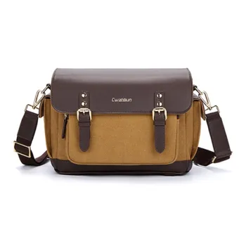 Cwatcun Leather Paneled Canvas Crossbody Bag, Shoulder Bag Regular Unisex Brown