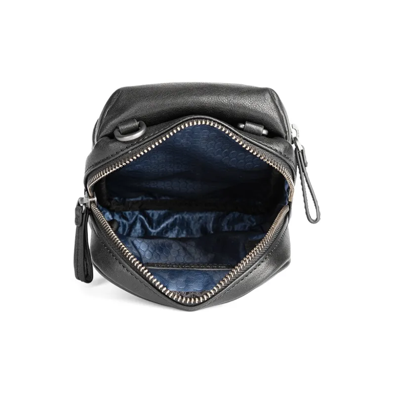 Sharkborough Cow Leather Fanny Pack, Shoulder Bag, Crossbody Bag Small Size Men's Black-5
