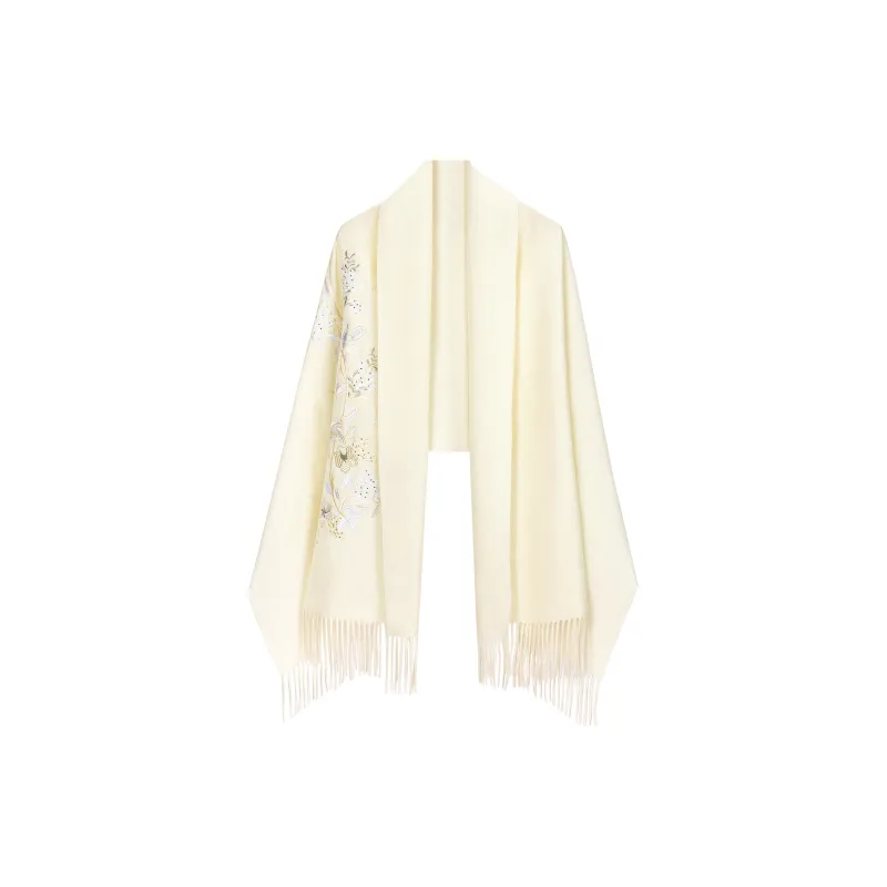 Shanghai Story 100% Sheep Wool Shawls Women's Floral Pattern 4 Colors Available-4