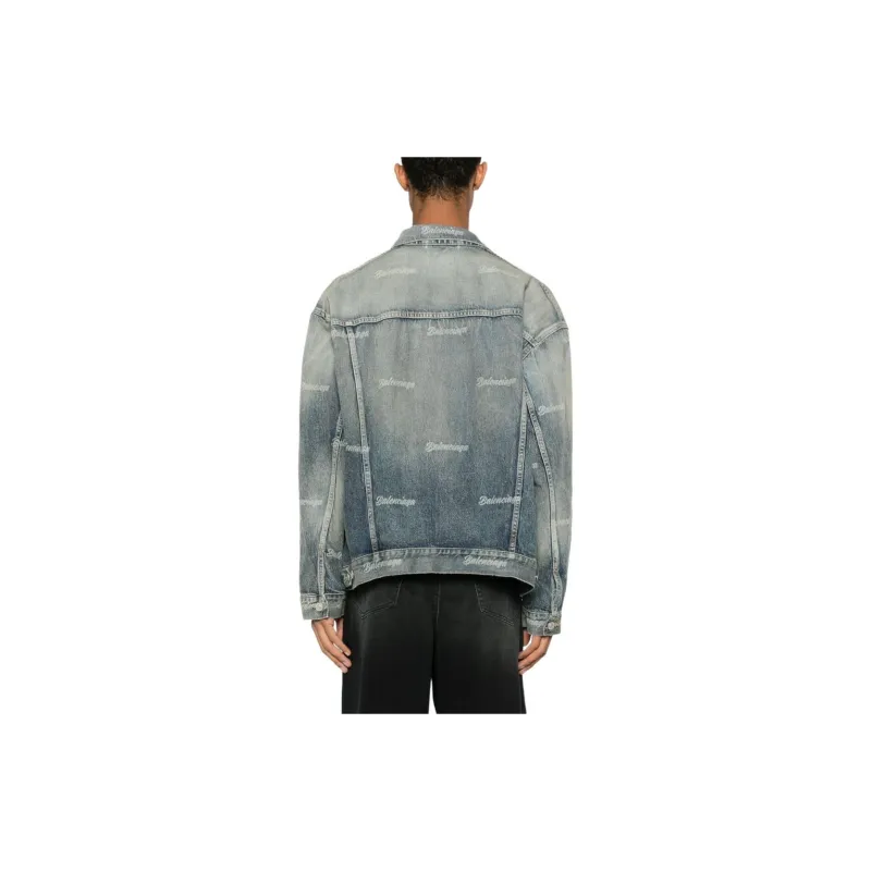 Balenciaga Distressed Logo Printed Denim Jacket-4