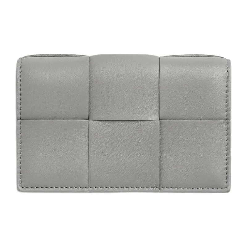 Bottega Veneta Intrecciato Sheepskin Card Holder Women's Silver Gray & Sky Blue-2