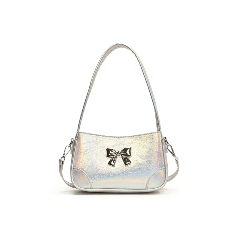 NOMK PU Shoulder Bag, Commute Crossbody Bag Women's Black/Iridescent Silver/Iridescent Gunmetal/Silver-3