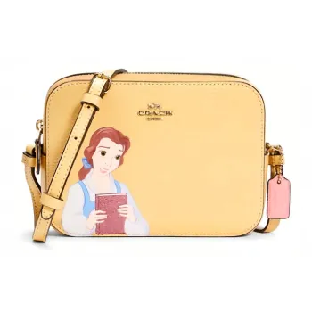 COACH Disney, Collaboration Camera Leather Camera Bag, Shoulder Bag, Crossbody Bag Trumpets Women's Light Yellow