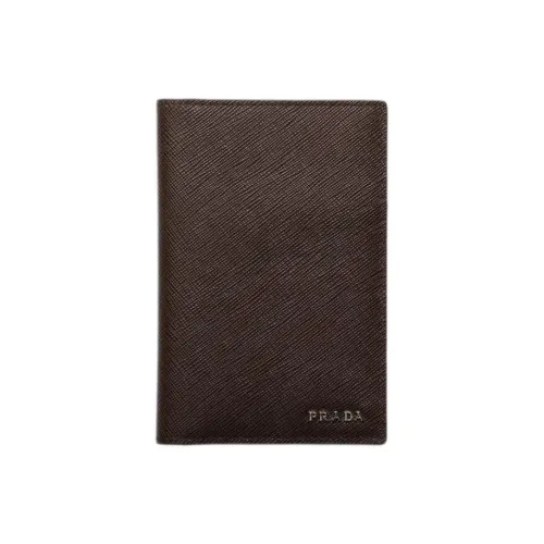 PRADA Leather Passport Holder Men's Dark Brown & Marine Blue