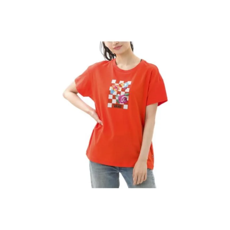 Vans Drop Shoulder Sleeve T Shirt Women's Red-2
