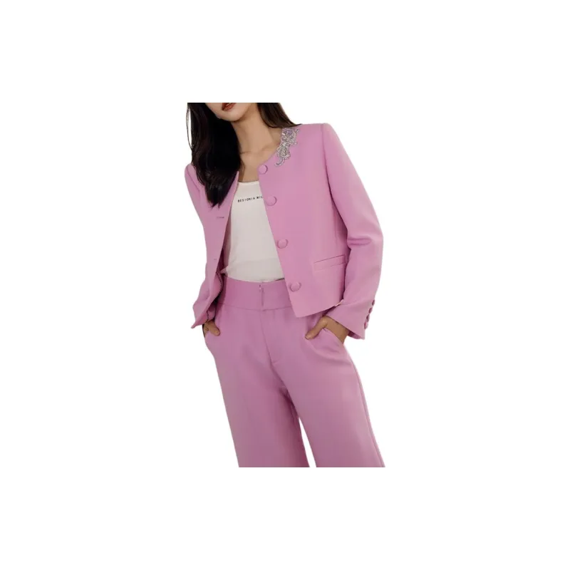 BESIONIA FW24 Cropped Coat Women's Pink Purple-2