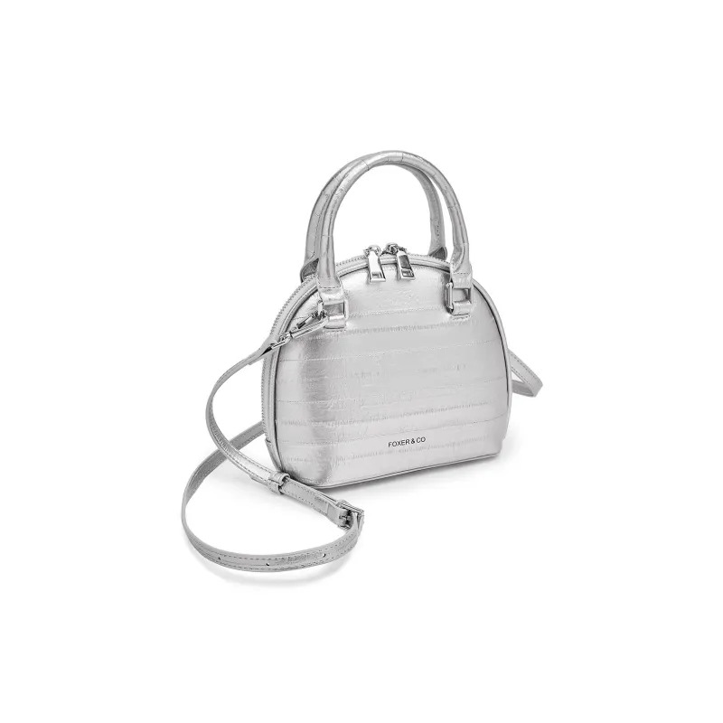 FOXER Synthetic Leather Patchwork With Cow Leather Zip Closure Handbag Regular Women's Silver/Black-4