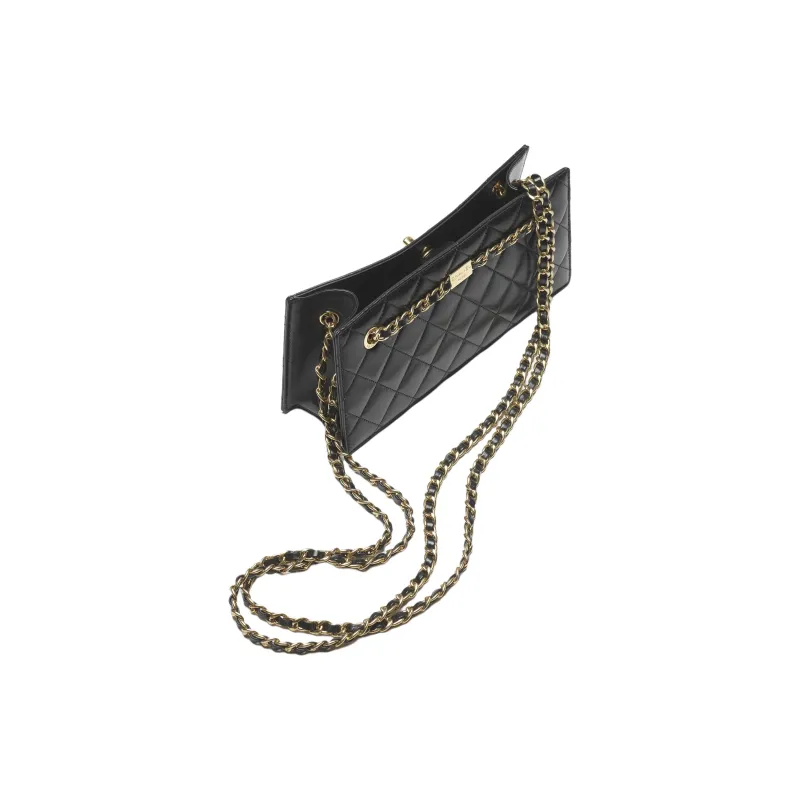 CHANEL Lambskin One Shoulder Crossbody Clutch Women's Black-2