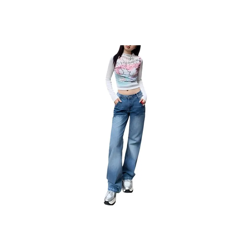 YINLEI Jeans Women's Vintage Blue-3