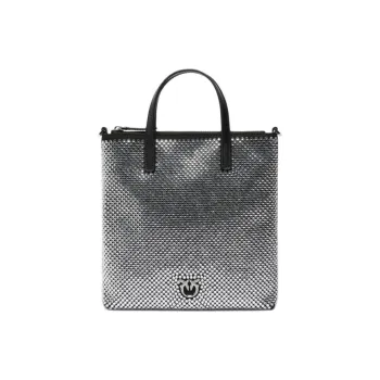 PINKO Polyamide With Polyurethane Tote Bag Shopping Bag Shoulder Bag Handbag Small Size Women's Silver