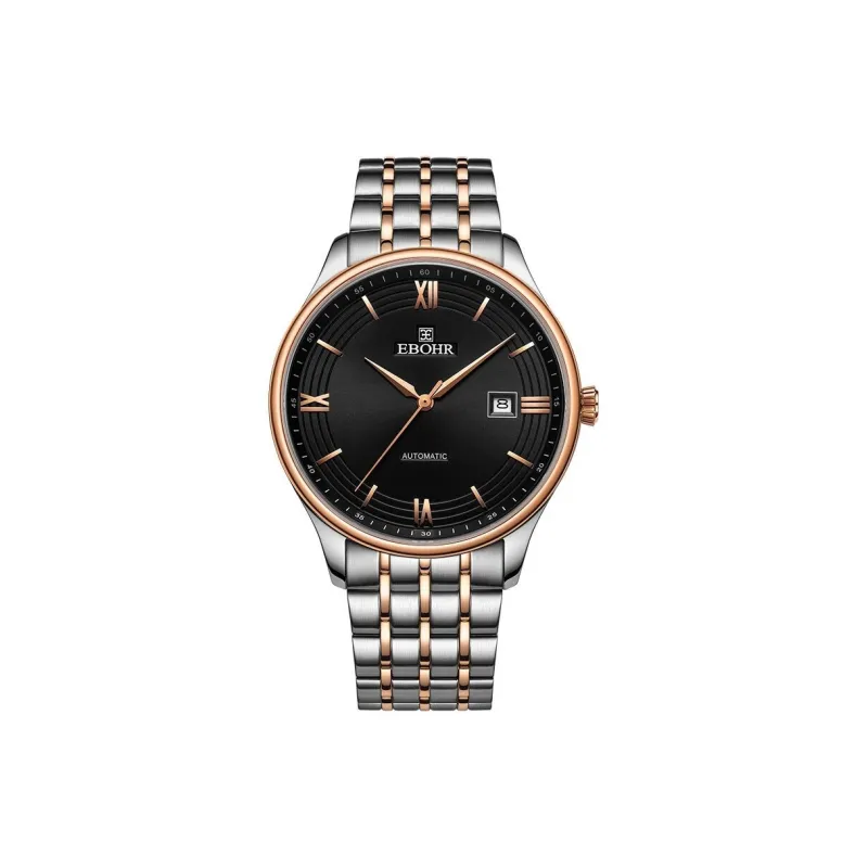 EBOHR Mechanical Movement Stainless Steel Strap Watch Men's Watches Black Dial-0