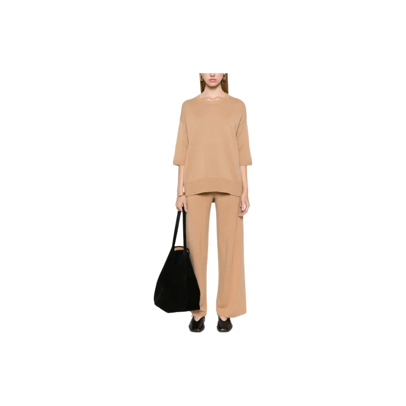Lisa Yang FW24 Knitted Sports Pants Women's Camel Brown-1