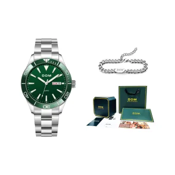DOM Mechanical Movement Stainless Steel Watchband Watch Men's Watches Green Dial
