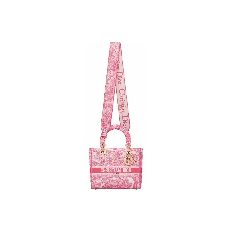 DIOR Lady Dior Fabric Lady Dior Bag, Shoulder Bag, Crossbody Bag, Handbag Medium Size Women's Peony Pink/White-4