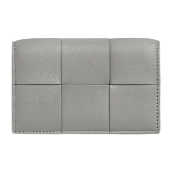 Bottega Veneta Intrecciato Sheepskin Card Holder Women's Silver Gray & Sky Blue