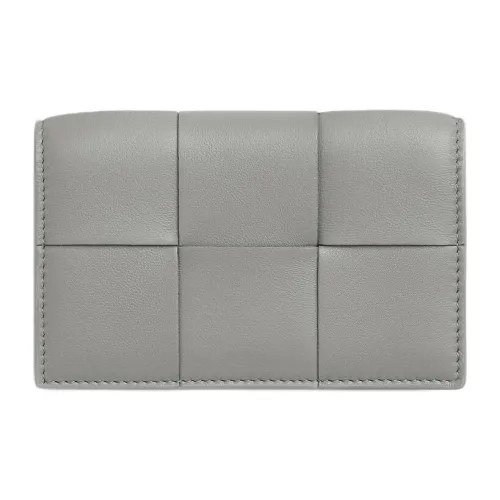 Bottega Veneta Intrecciato Sheepskin Card Holder Women's Silver Gray & Sky Blue